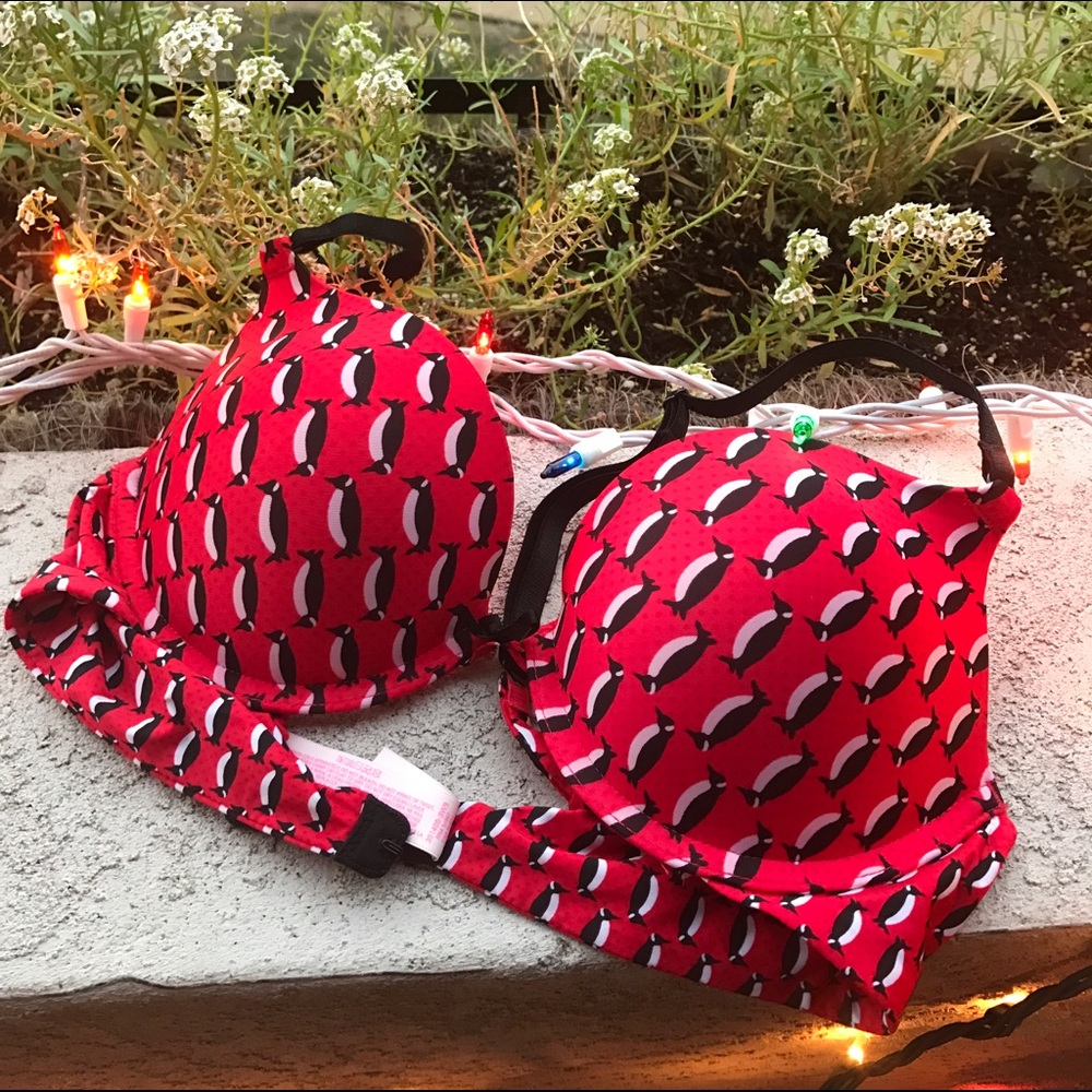 34В Victoria's Secret red bra with a Pinguin print